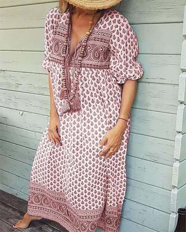 floral v neck half sleeve cotton summer dress