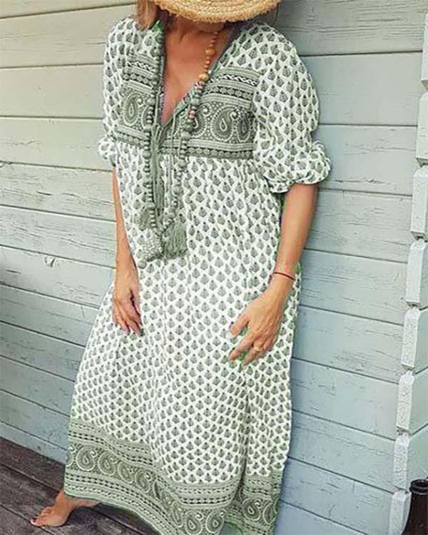 floral v neck half sleeve cotton summer dress