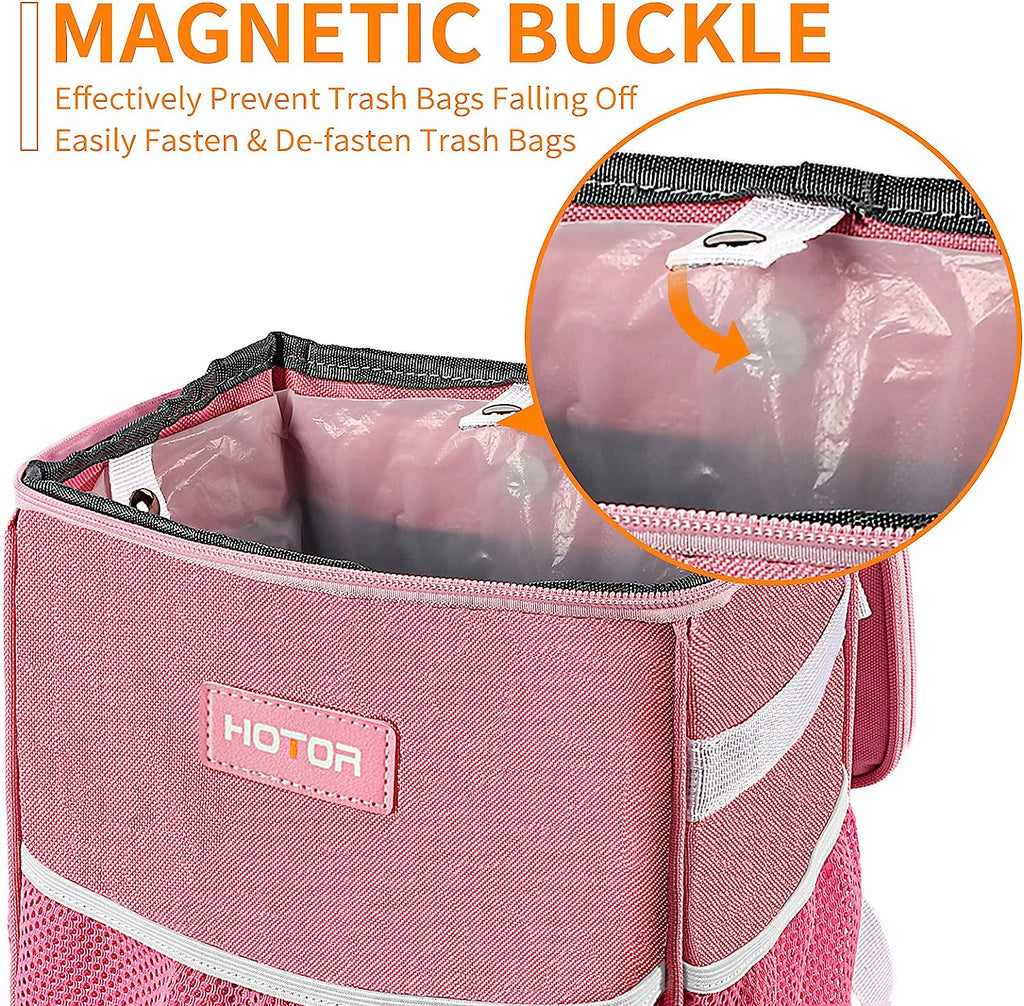 HOTOR Car Trash Can with Lid and Storage Pockets, 100% Leak-Proof Car Organizer, Waterproof Car Garbage Can, Multipurpose Trash Bin for Car - Pink
