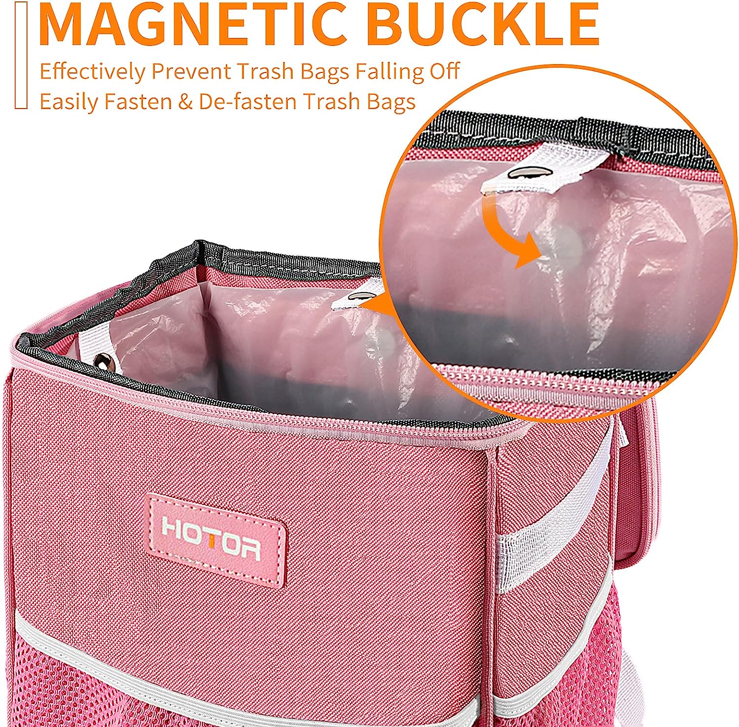HOTOR Car Trash Can with Lid and Storage Pockets, 100% Leak-Proof Car Organizer, Waterproof Car Garbage Can, Multipurpose Trash Bin for Car - Pink