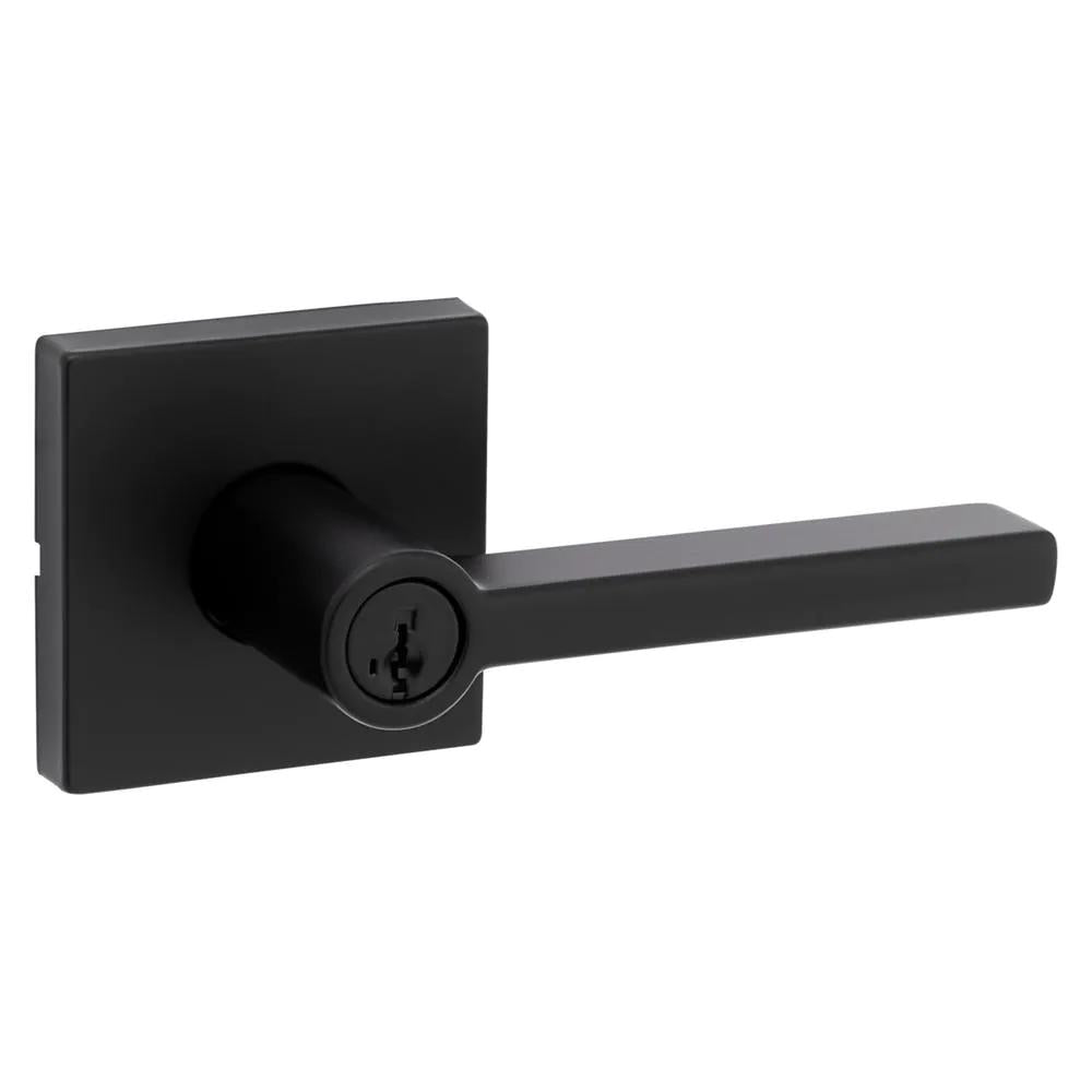 Halifax Square Matte Black Keyed Entry Door Lever Featuring SmartKey Security