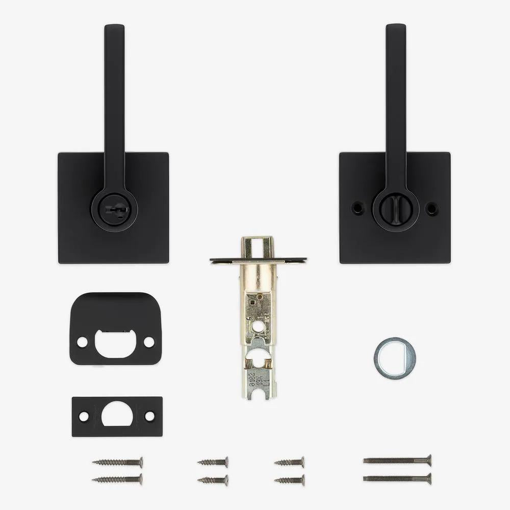 Halifax Square Matte Black Keyed Entry Door Lever Featuring SmartKey Security