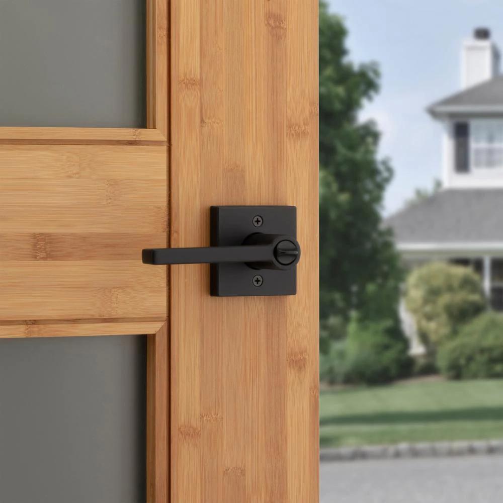 Halifax Square Matte Black Keyed Entry Door Lever Featuring SmartKey Security