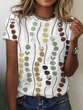 Women's Polka Dot Patchwork Print Round Neck Basic T-shirt