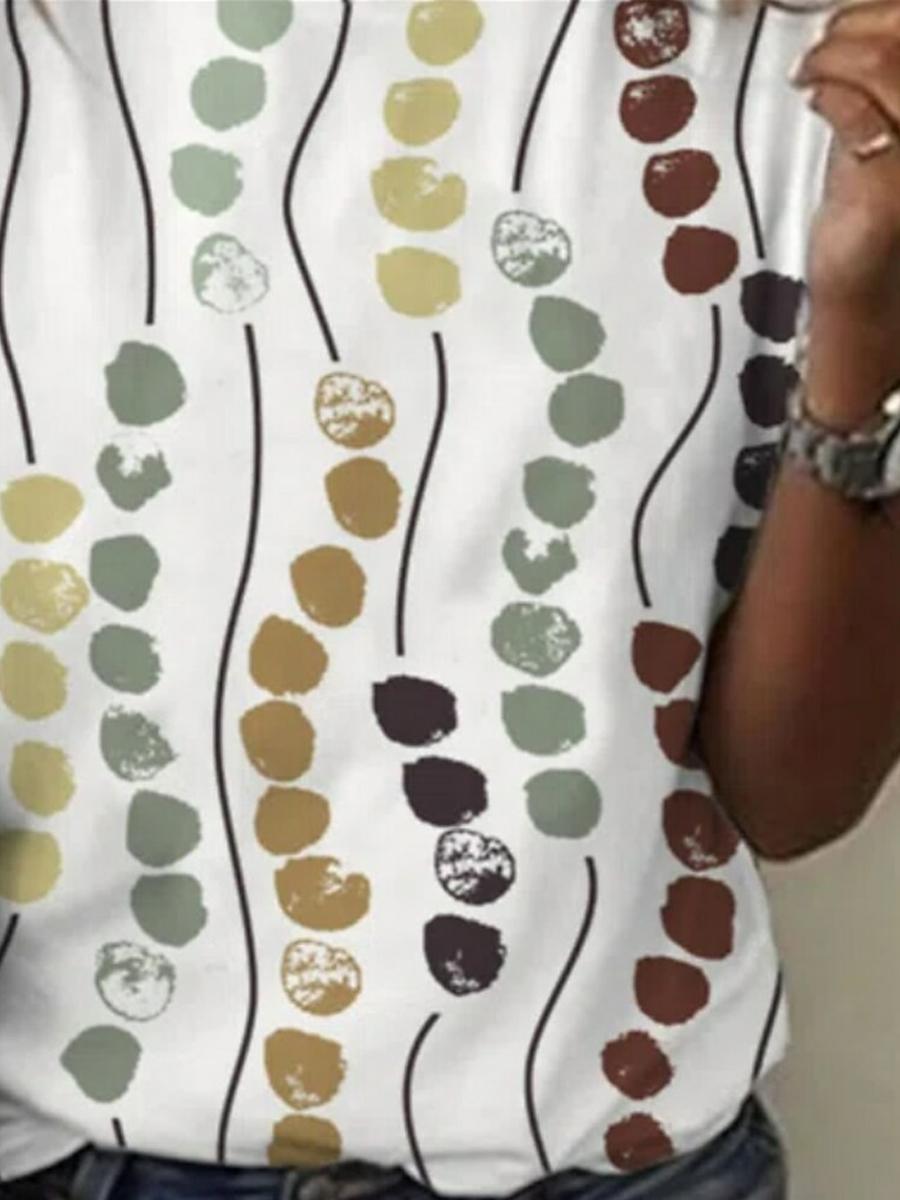 Women's Polka Dot Patchwork Print Round Neck Basic T-shirt