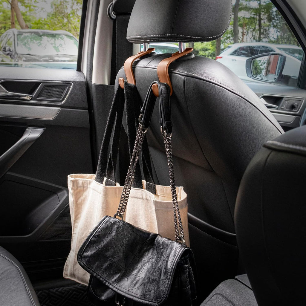 LivTee Car Seat Headrest Hook, Auto Seat Hook Hangers Organizer Interior Accessories for Purse Coats Umbrellas Grocery Bags Handbag, 4-Pack - Blown