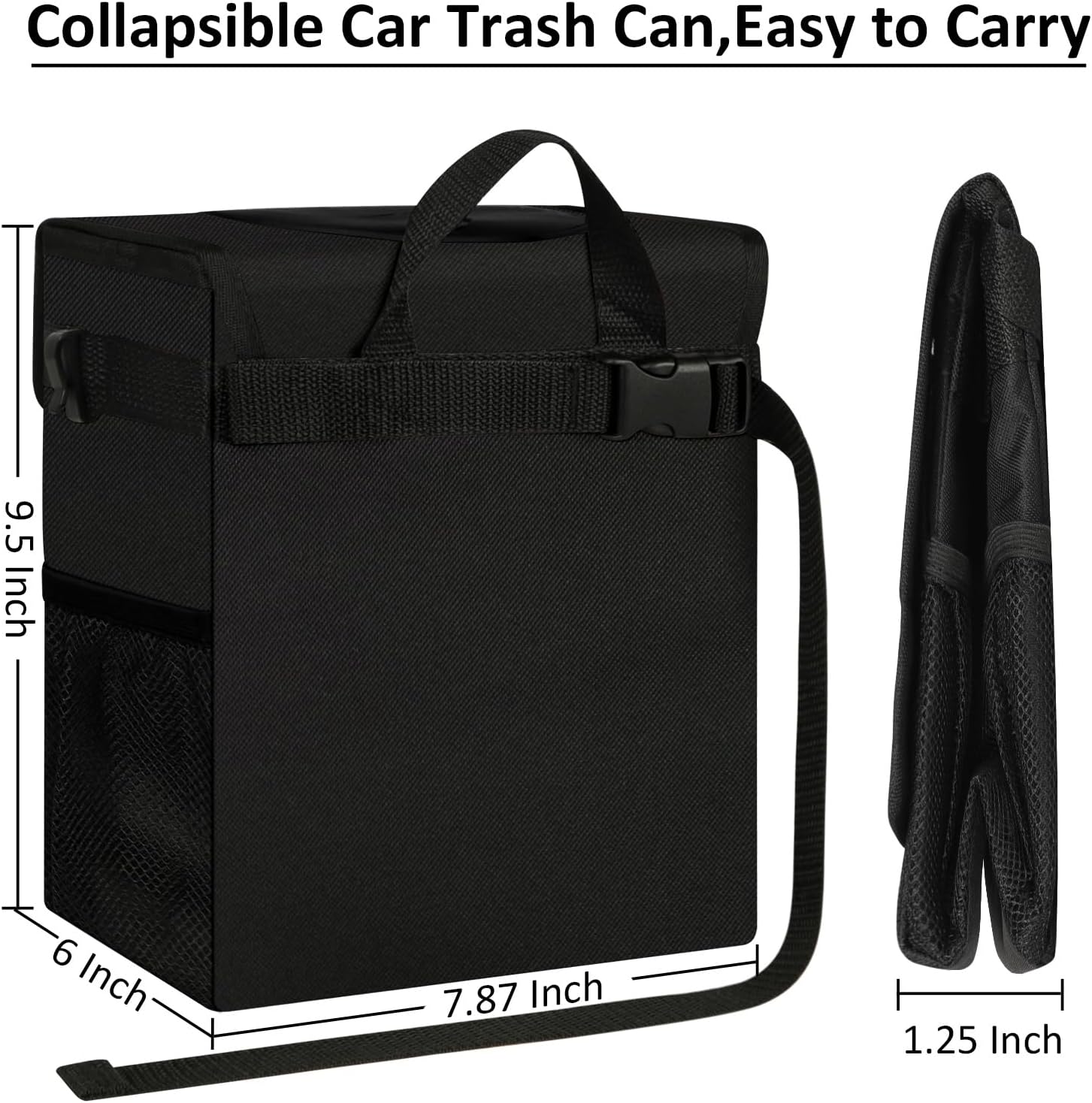 ELONGRIVER Car Trash Can Bin for Car Back Seat Leak Proof, Cute Car Trash Bag Hanging, Vehicle Trash Can for SUV Truck Van, Automotive Car Garbage Cans Front Seat Black
