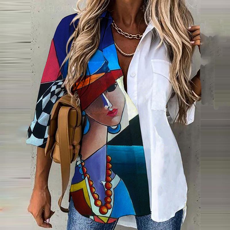 Fashion 3/4 Sleeve Stitching Printed Shirt