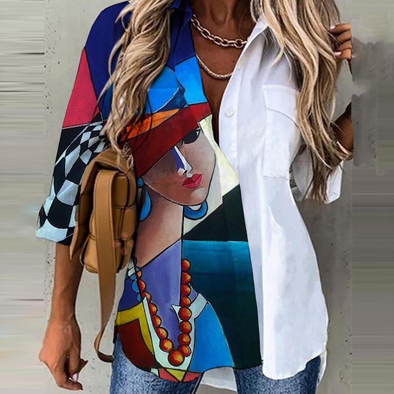 Fashion 3/4 Sleeve Stitching Printed Shirt