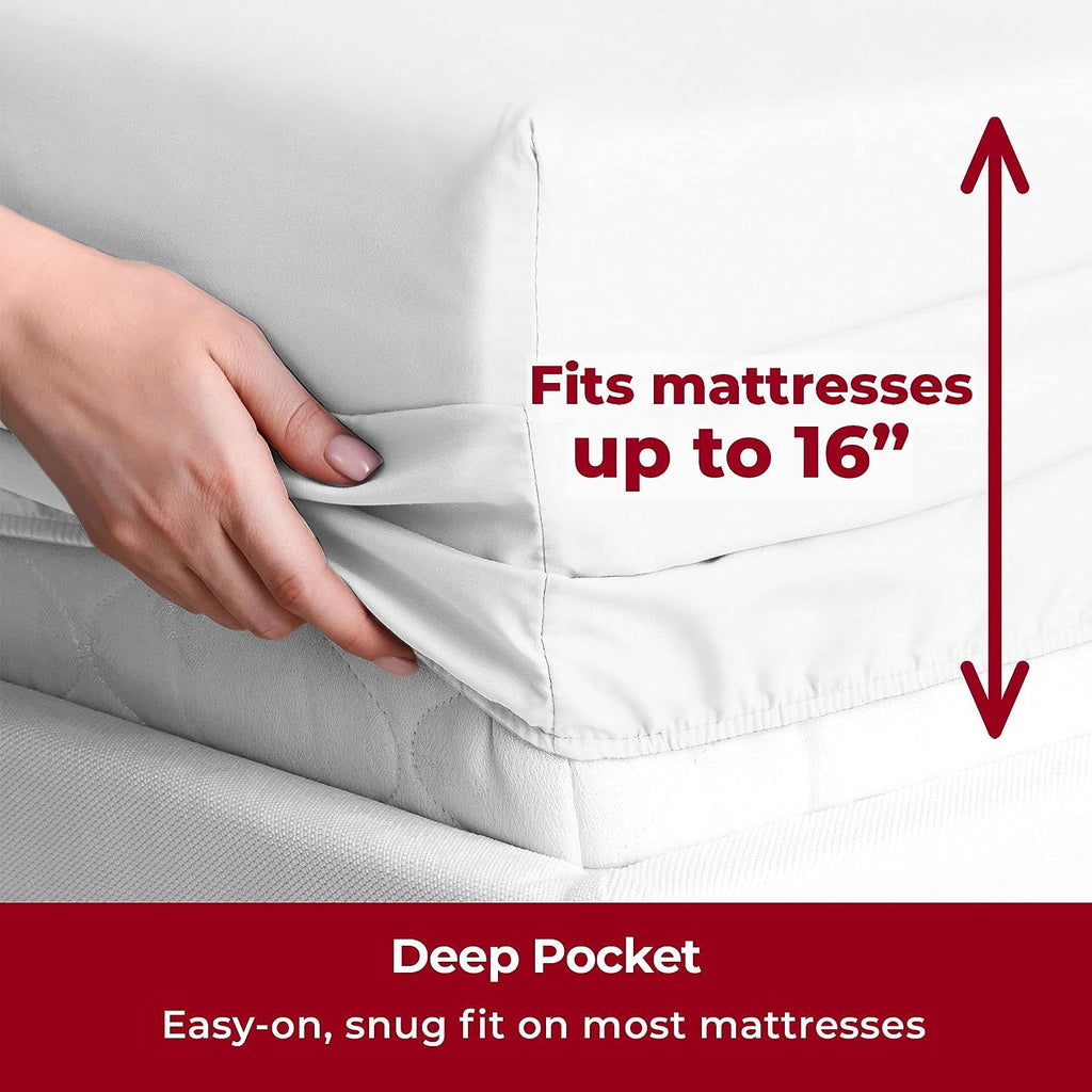 Mellanni Queen Sheet Set - 4 PC Iconic Collection Bedding Sheets &amp; Pillowcases - Hotel Luxury, Extra Soft, Cooling Bed Sheets - Deep Pocket up to 16" - Wrinkle, Fade, Stain Resistant (Queen, White)