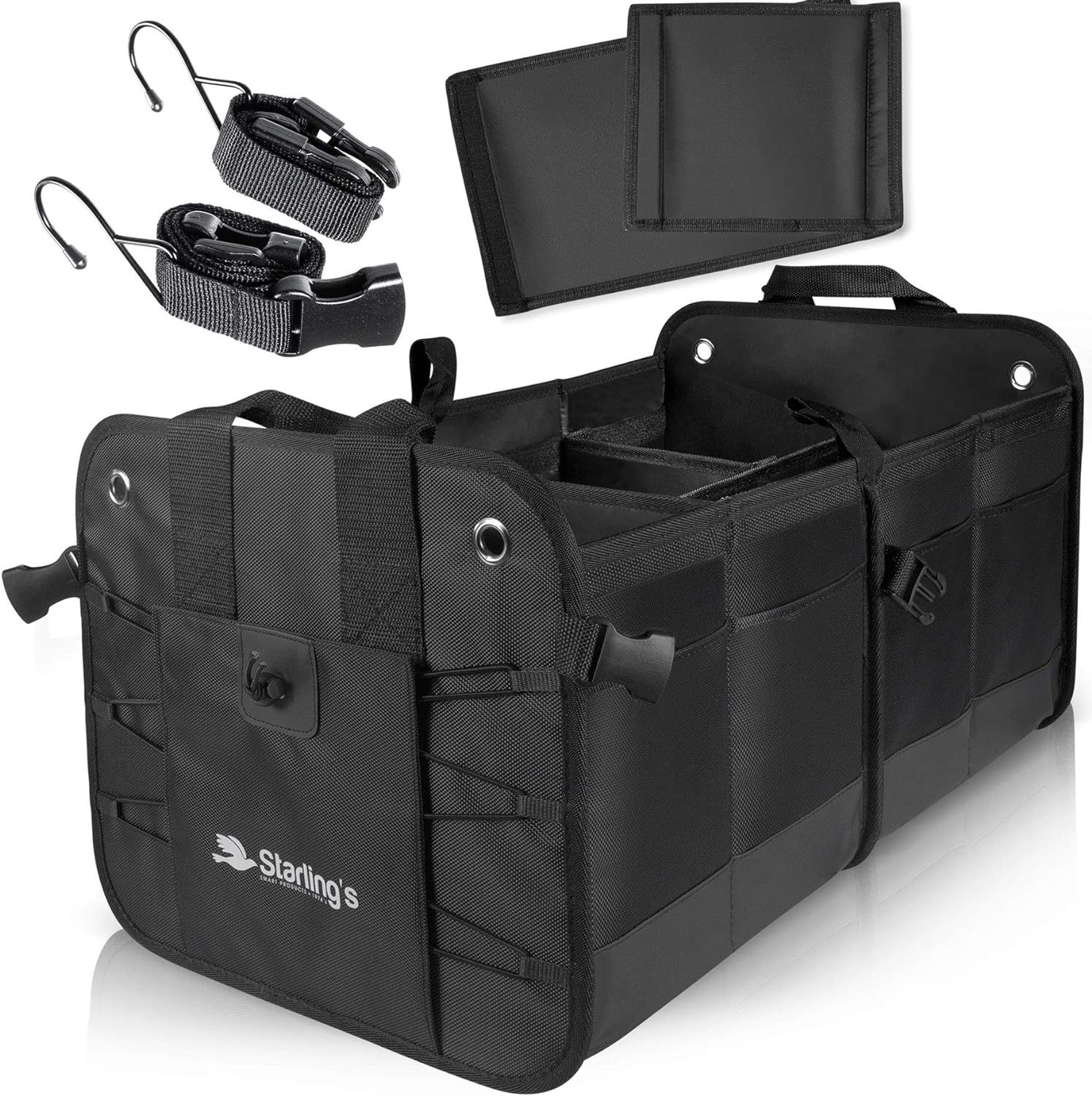 Starling's Car Trunk Organizer - Durable Storage SUV Cargo Organizer Adjustable (Black, 2 Compartments)