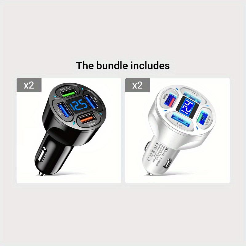 120W Car Charger Fast Charging 4 Usb Digital Display Car Fast Charger 4-in-1 PD Mobile Phone Charging Head 7AQC3.0 Car Phone Adapter Car Accessories