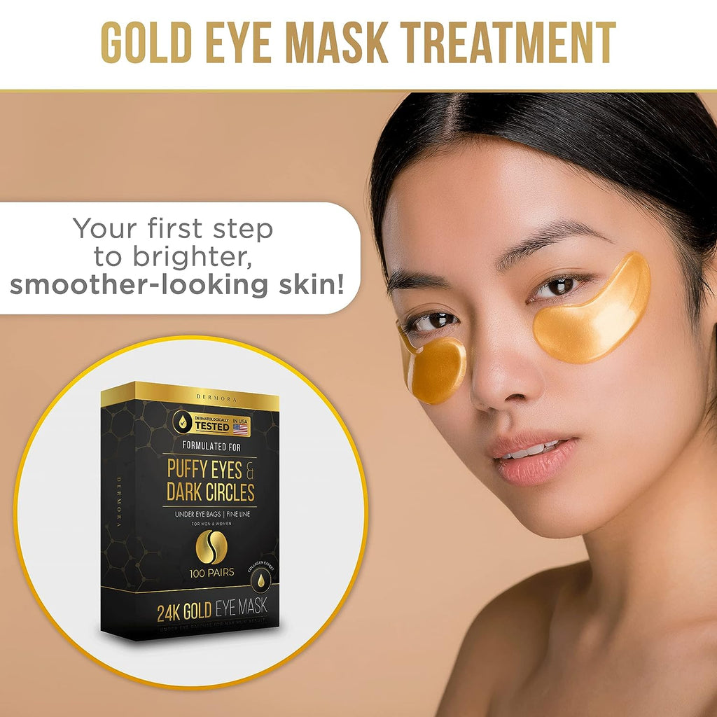 DERMORA Skin Treatment Mask 24K Gold Eye Mask - 50 Pairs Eye Gels - Rejuvenating Treatment for Dark Cirlce,Puffiness,Refresh,Revitalizing,Travel,Wrinkles