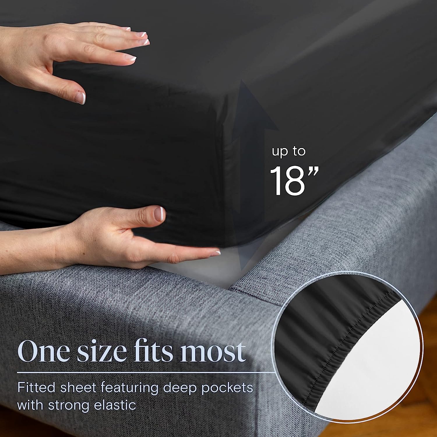 LuxClub 7 PC Split King Sheet Set Bamboo Sheets Deep Pockets 18" Eco Friendly Wrinkle Free Cooling Sheets Machine Washable Hotel Bedding Silky Soft - Black Split King