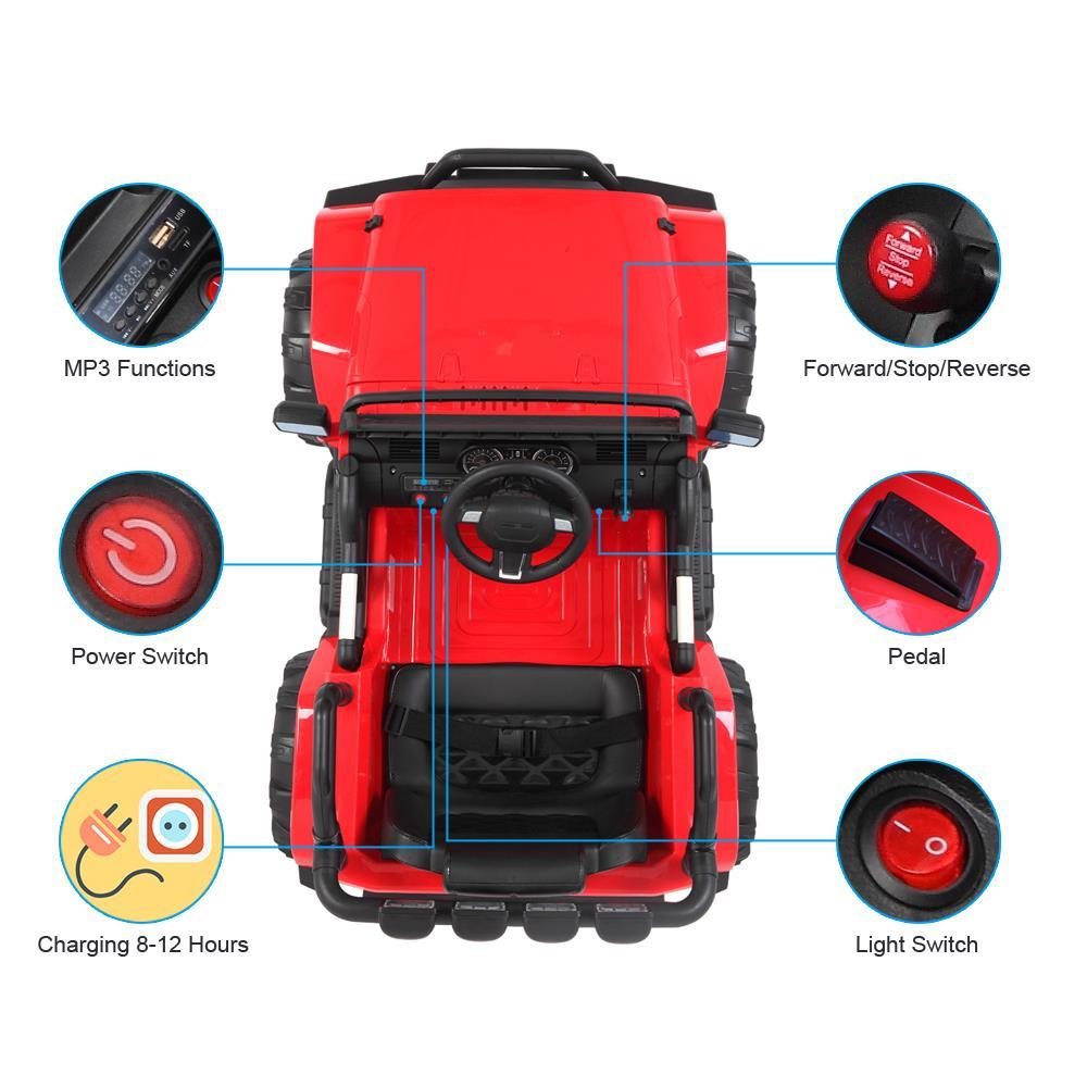 Zimtown 12V Ride On Car Kids Electric Battry Powered w/ Remote Control, 3 Speeds, LED Lights, MP3 - Red