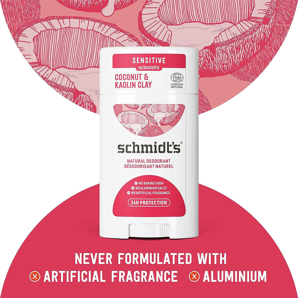 Schmidt's Aluminum Free Natural Deodorant For Women And Men, Coconut &amp; Kaolin Clay With 24 Hour Odor Protection, Certified Natural, Cruelty Free, Vegan Deodorant 2.65oz 2 Pack