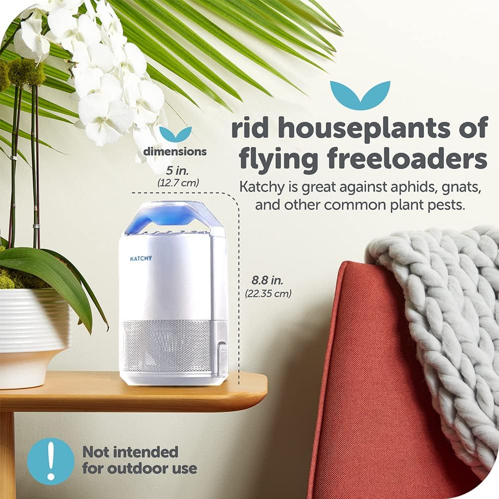 Katchy Indoor Insect Trap - Catcher &amp; Killer for Mosquitos, Gnats, Moths, Fruit Flies - Non-Zapper Traps for Inside Your Home - Catch Insects Indoors with Suction, Bug Light &amp; Sticky Glue (White)