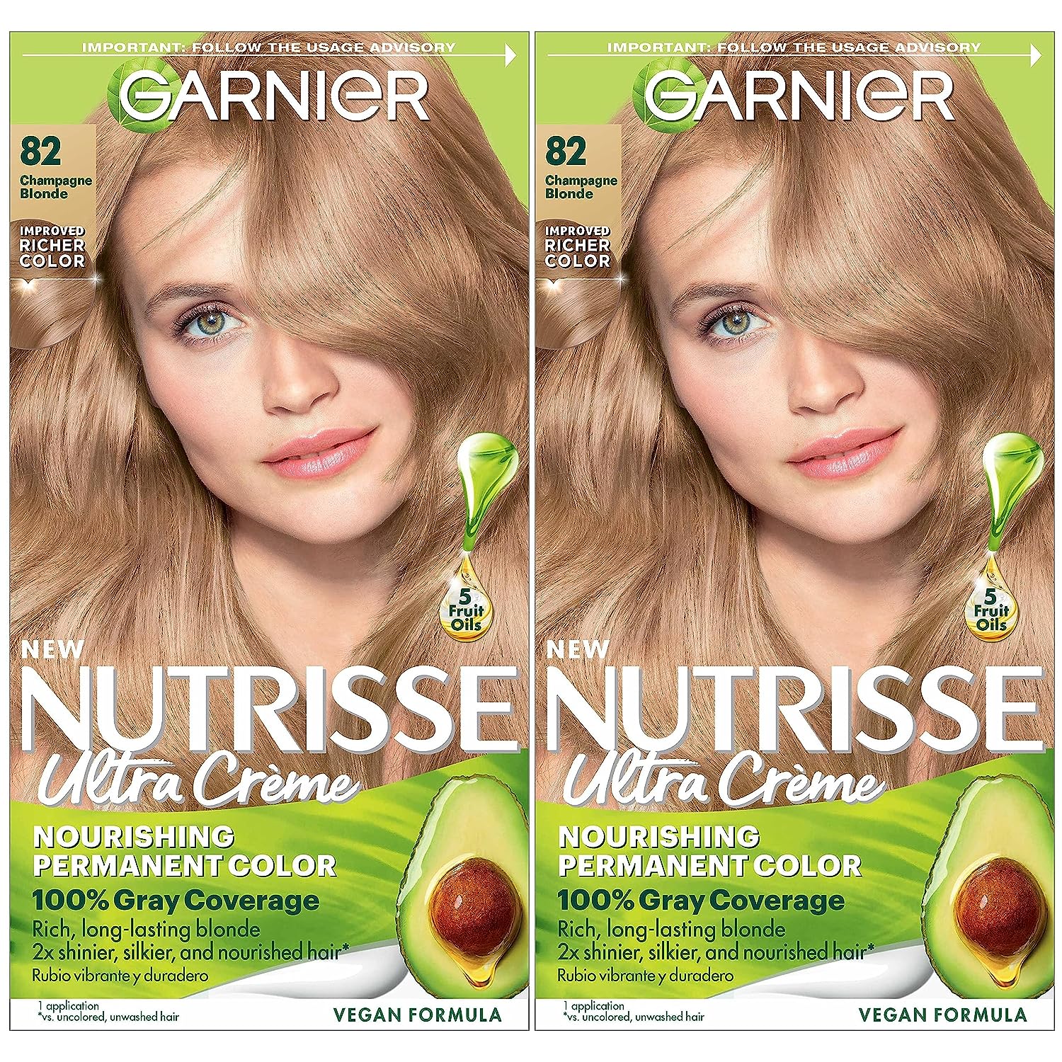 Garnier Hair Color Nutrisse Nourishing Creme, 82 Champagne Blonde (Champagne Fizz) Permanent Hair Dye, 2 Count (Packaging May Vary)