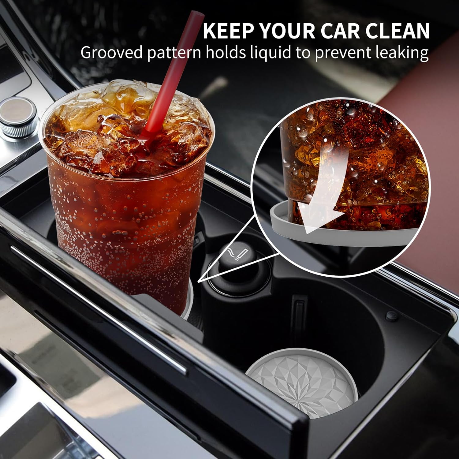 Car Cup Coaster [4 Pack] ME.FAN Silicone Car Coasters/Cup Mats - 2.75In Universal Non-Slip Recessed Car Interior Accessories - Car Cup Holder Insert Coasters Light Grey