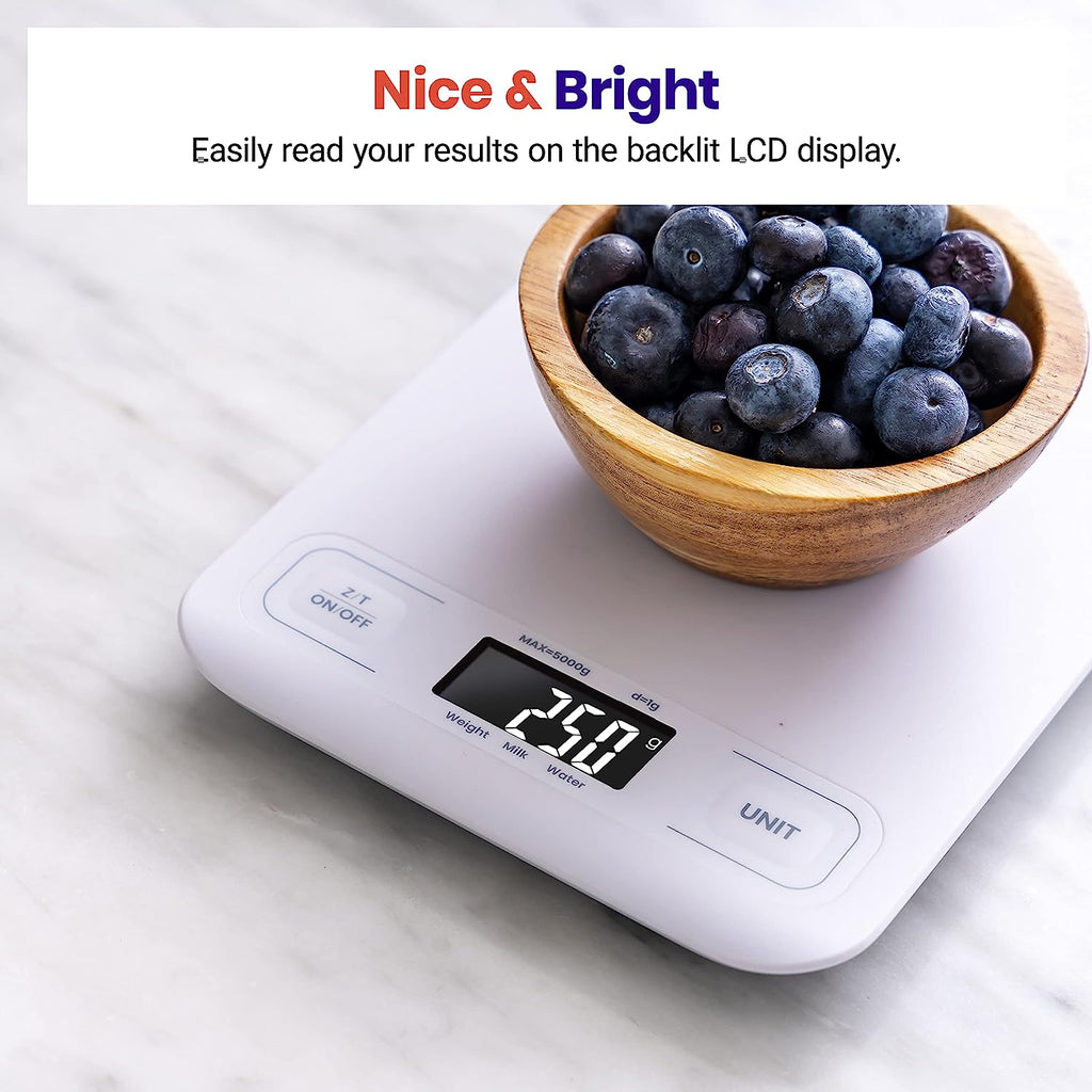 Etekcity Food Kitchen Scale, Digital Grams and Ounces for Weight Loss, Baking, Cooking, Keto and Meal Prep, LCD Display, Medium, White