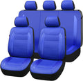 Flying Banner car seat Covers Protects Water Proof Faux Leather Carbon Fiber Fronts Rear Bench Covers (Blue Blue, Full Set - 8PCS)