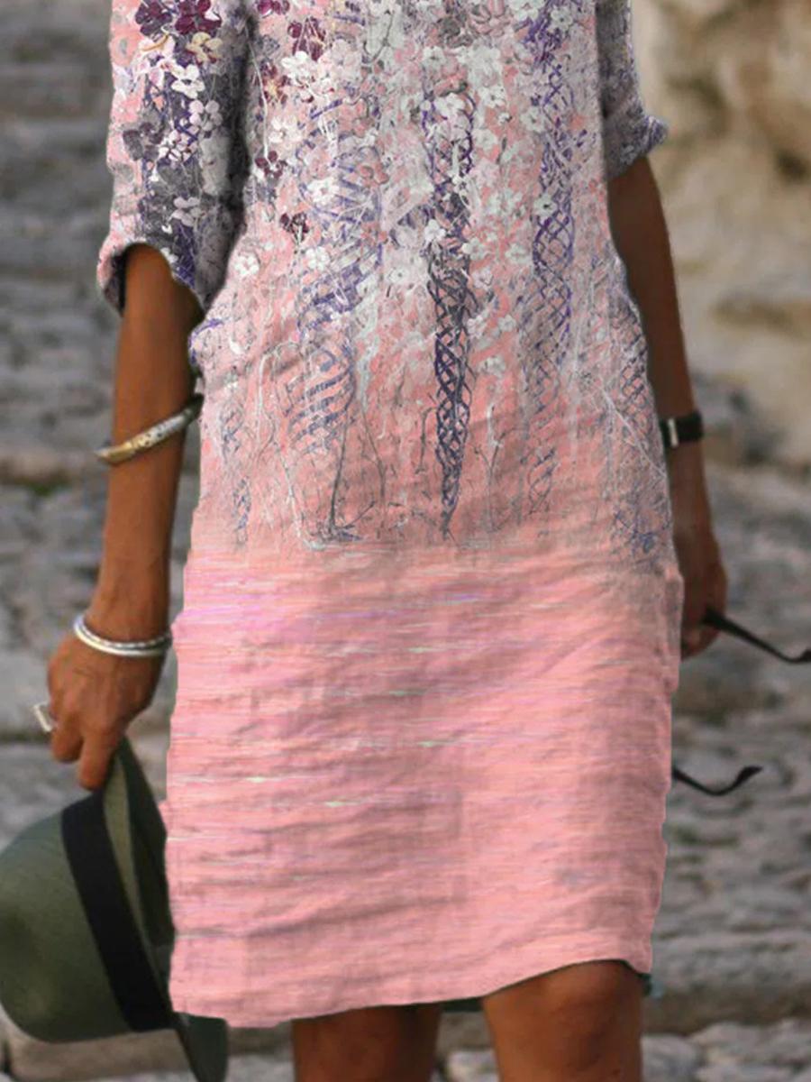 Ladies Casual V-neck Printed Shift Dress