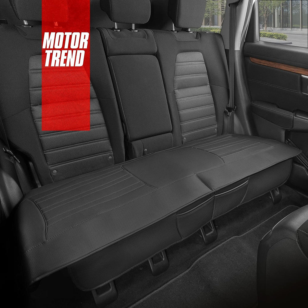 Motor Trend Seat Cover for Cars Trucks SUV, Faux Leather Rear Bench Black Padded Car Seat Cover with Storage Pockets, Premium Interior Car Seat Cover
