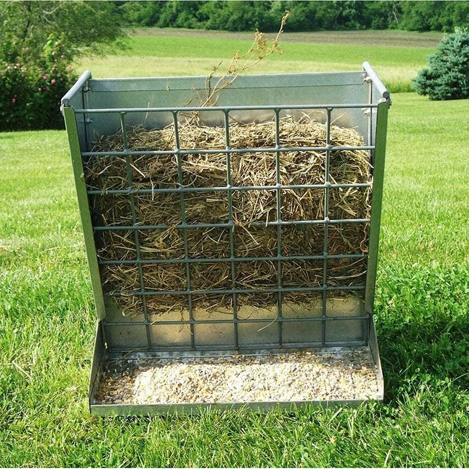 Hay Feeder for Goats, Hay Rack Wall Mount, Hanging Horse Feeder, Sheep Goat Hey Feeder Metal Feed Trough, Heavy-Duty Livestock Hay and Grain Feeders
