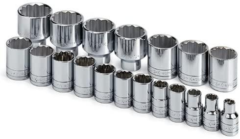 SK Professional Tools 4121 19-Piece 1/2 in. Drive 12-Point Standard Fractional Socket Set - Chrome Socket Set with Super Chrome Finish | Set of 19 Sockets Made in USA