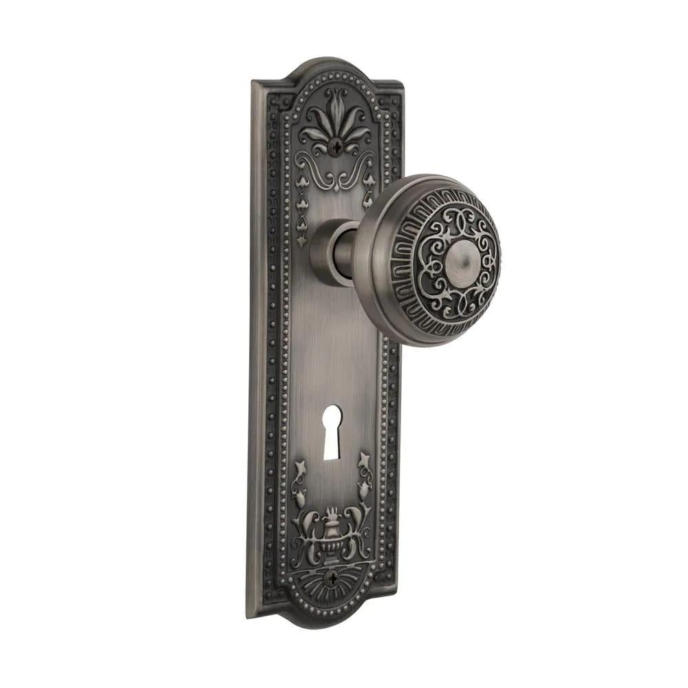 Meadows Plate with Keyhole 2-3/8 in. Backset Antique Pewter Privacy Bed/Bath Egg and Dart Door Knob