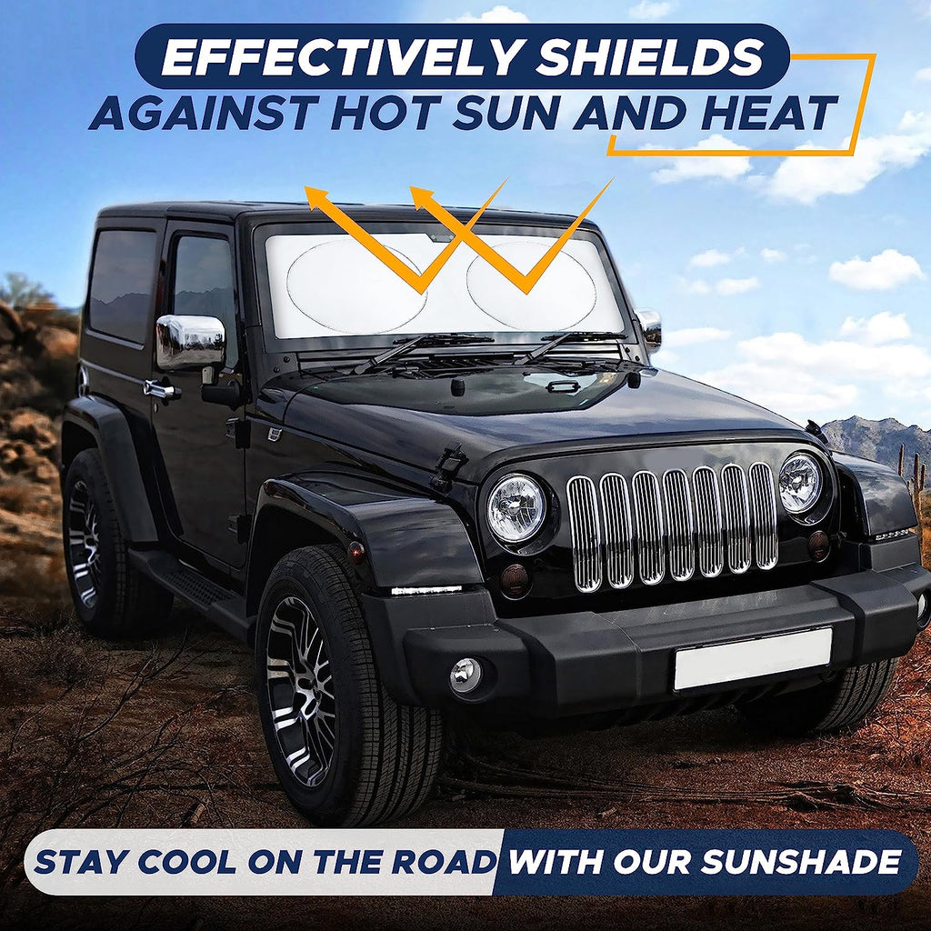 EcoNour Windshield Sunshade for Jeep Wrangler | Sun Visor for UV Rays &amp; Heat Protection | Suitable for Wrangler, Compass, Gladiator &amp; Renegade | Accessories for Jeep Wrangler