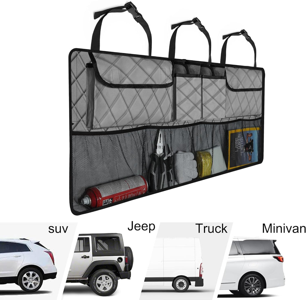 Femuar Car Trunk Organizer,Large Capacity Backseat Trunk Organizer(42"*18"),Collapsible Car Storage Bag with 8 Pocekt,Car Organizer for SUV/MPV/Truck - Grey