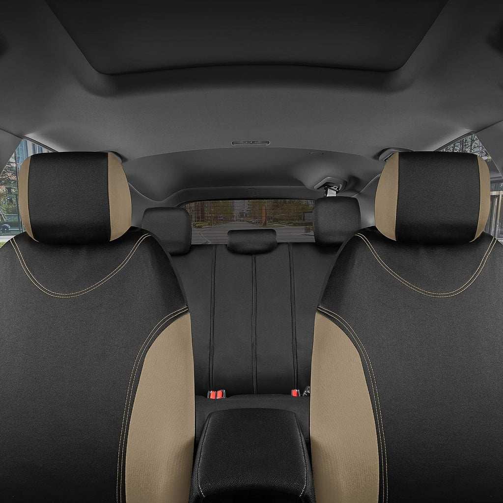 BDK UltraSleek Beige Seat Covers for Cars Full Set, Two-Tone Front Seat Covers with Matching Back Seat Cover, Stylish Car Seat Protectors with Split Bench ,