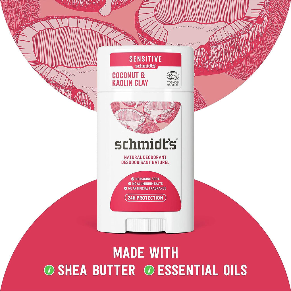 Schmidt's Aluminum Free Natural Deodorant For Women And Men, Coconut &amp; Kaolin Clay With 24 Hour Odor Protection, Certified Natural, Cruelty Free, Vegan Deodorant 2.65oz 2 Pack