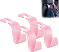 Amooca Universal Car Headrest Hooks, Car Organizer Hanger Storage Hooks for Bag Purse Cloth Grocery (Pink Set of 4)