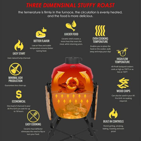 18 Inch Charcoal Grill Multiple CooSmoke Bake Roast For Courtyard Party US
