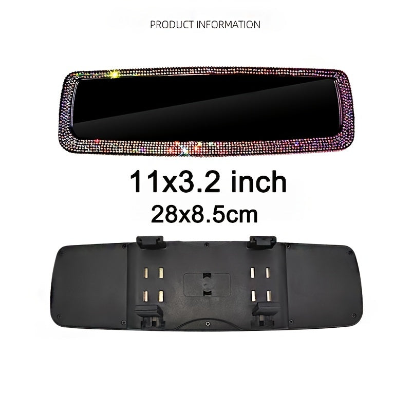 Car Rearview Mirror Cover, Interior Universal Auto Rear View Mirror Bling Rhinestone Luxury Surface Mirror Cover Auto Accessories
