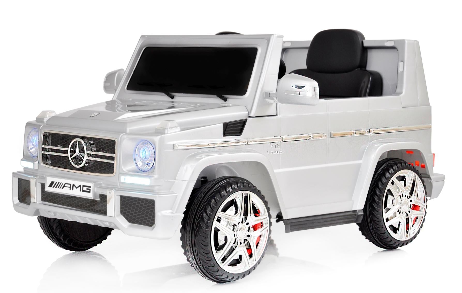 12V powered Mercedes AMG G65 Ride on electric car For Kids with Remote Control LED lights MP3 Leather Seat - Silver