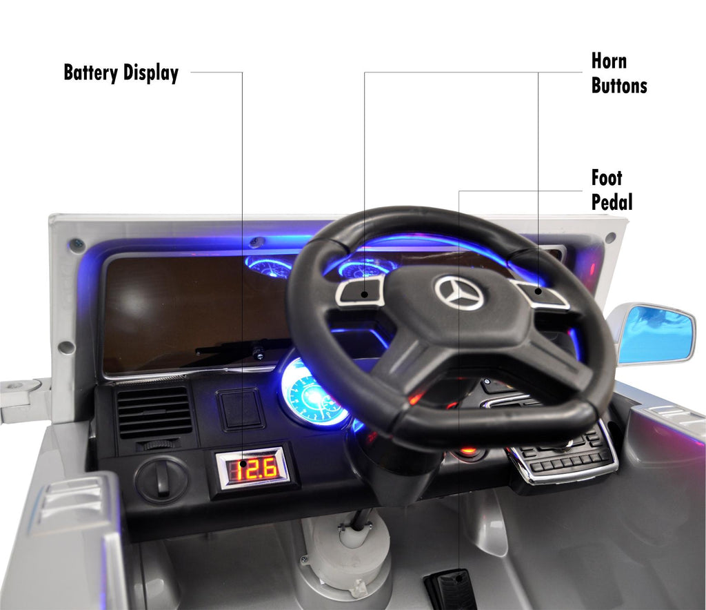12V powered Mercedes AMG G65 Ride on electric car For Kids with Remote Control LED lights MP3 Leather Seat - Silver