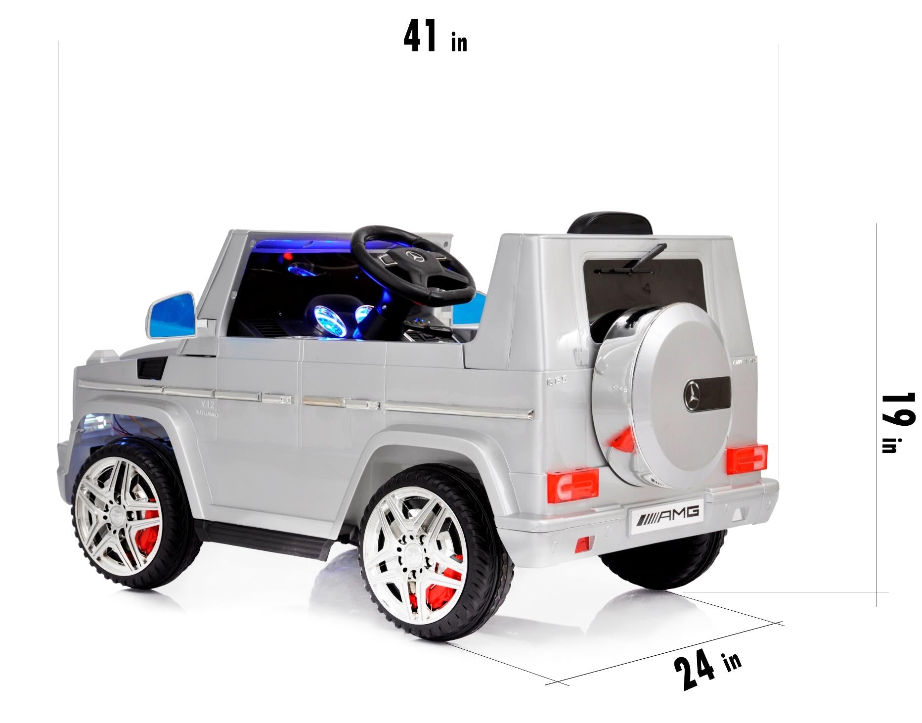 12V powered Mercedes AMG G65 Ride on electric car For Kids with Remote Control LED lights MP3 Leather Seat - Silver