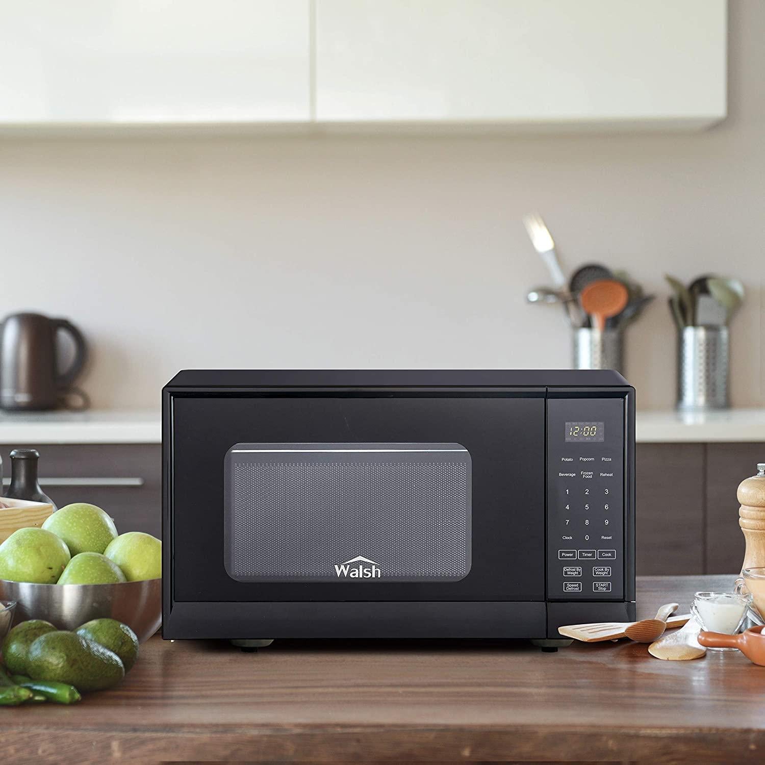Walsh WSCMSR09BK-09 Countertop Microwave Oven,6 CooPrograms LED Lighting Push Button, 0.9 Cu. Ft/900W, Black