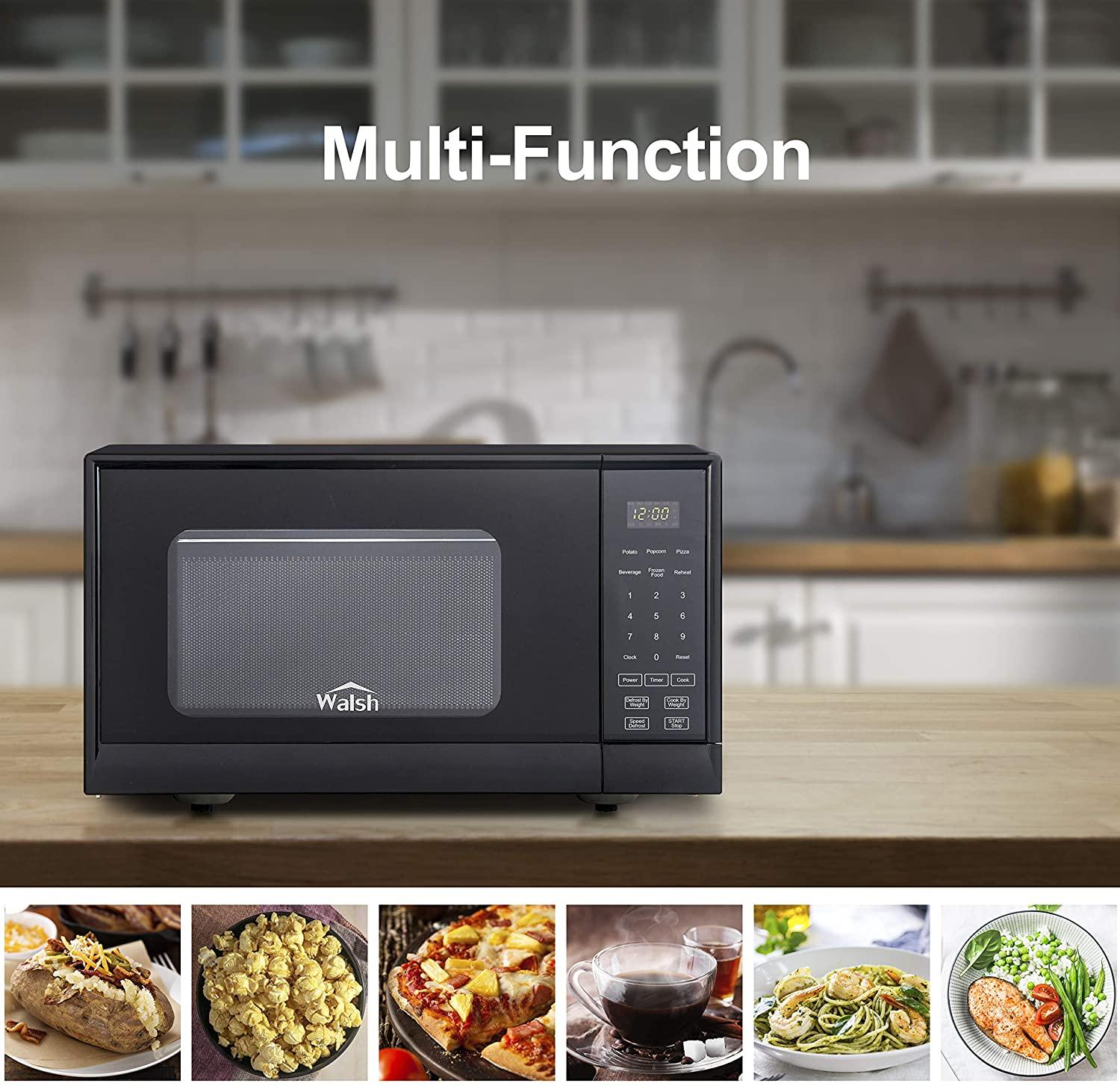 Walsh WSCMSR09BK-09 Countertop Microwave Oven,6 CooPrograms LED Lighting Push Button, 0.9 Cu. Ft/900W, Black