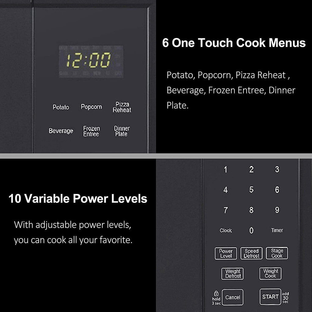Walsh WSCMSR09BK-09 Countertop Microwave Oven,6 CooPrograms LED Lighting Push Button, 0.9 Cu. Ft/900W, Black