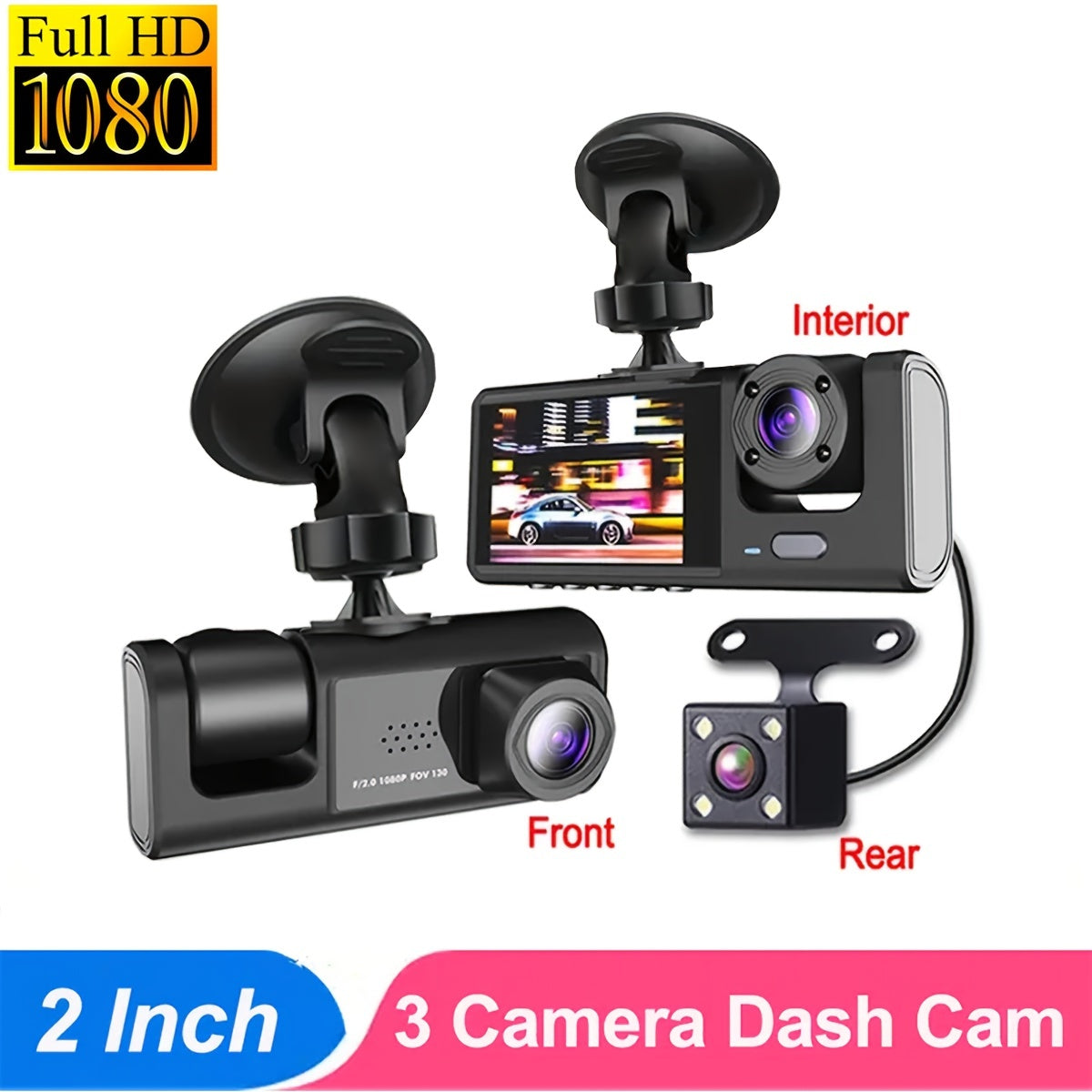 3 Lens Car Dashcm Car Camera Car Black Box 3 Camera Dash Cam Front,Inside,Rear,1080P