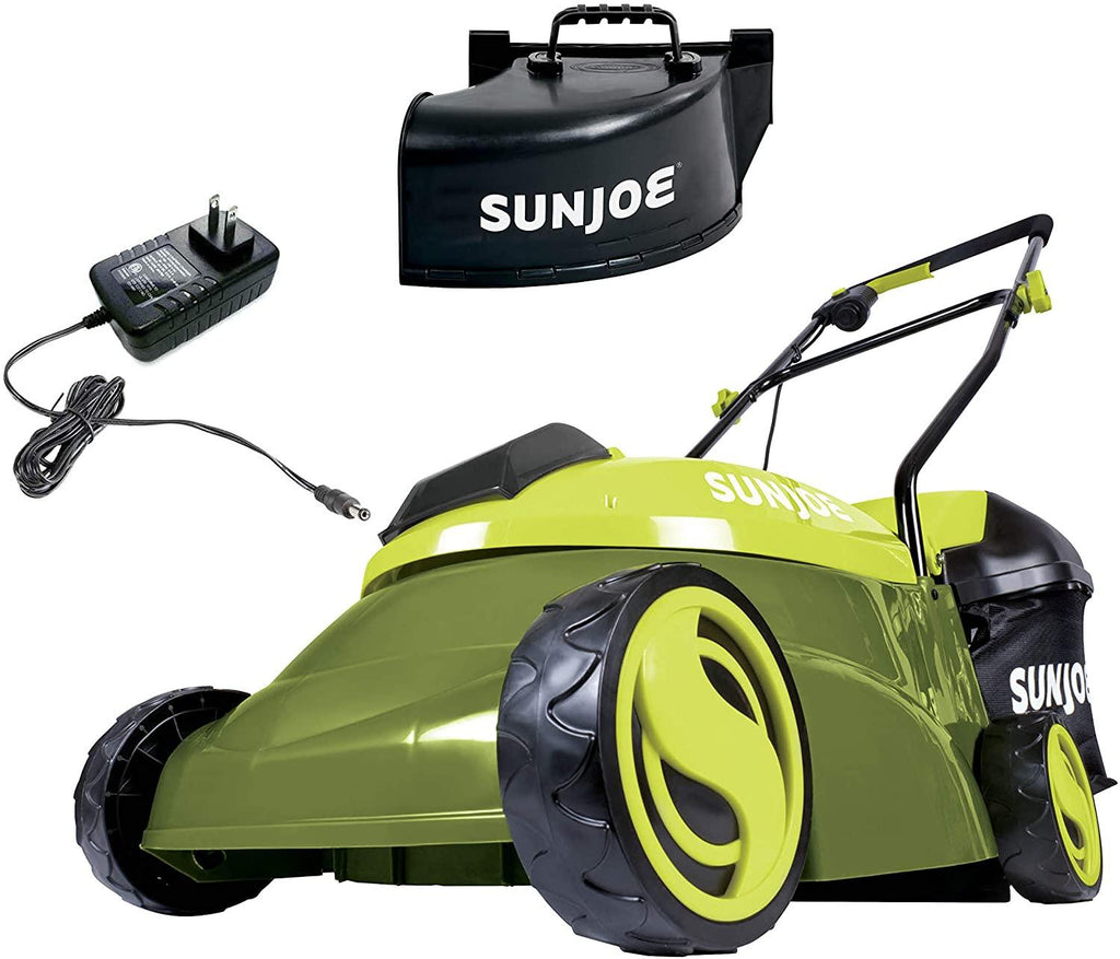 Sun Joe MJ401C-XR 14-Inch 28-Volt 5-Amp Cordless Lawn Mower w/Brushless Motor, 10.6-Gallon Detachable Collection Bag, Lightweight, Green