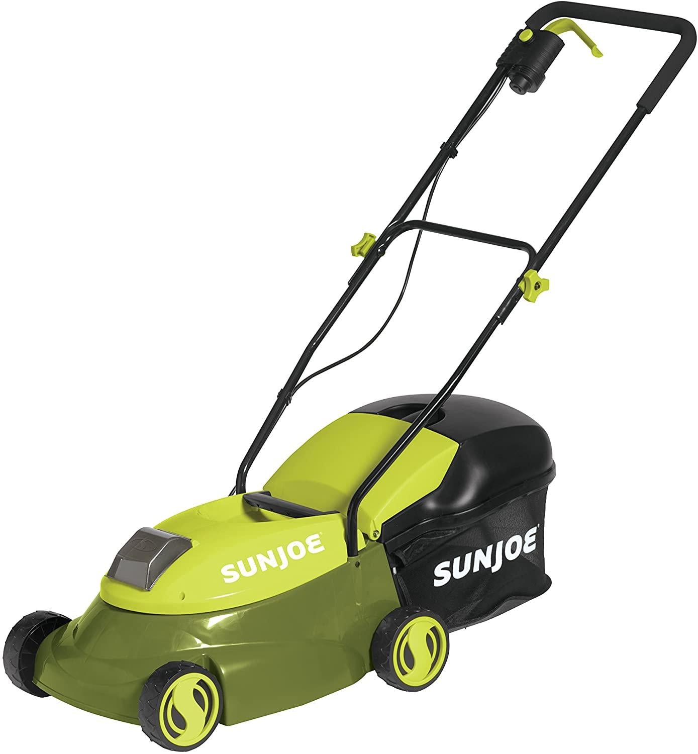 Sun Joe MJ401C 14-Inch 28-Volt Cordless Push Lawn Mower, w/10.6-Gallon Collection Bag, 3-Position Height Adjustment, Safety Key, 14 inches, Green
