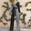 Elegant Women's Flash Fabric Splicing Jumpsuit