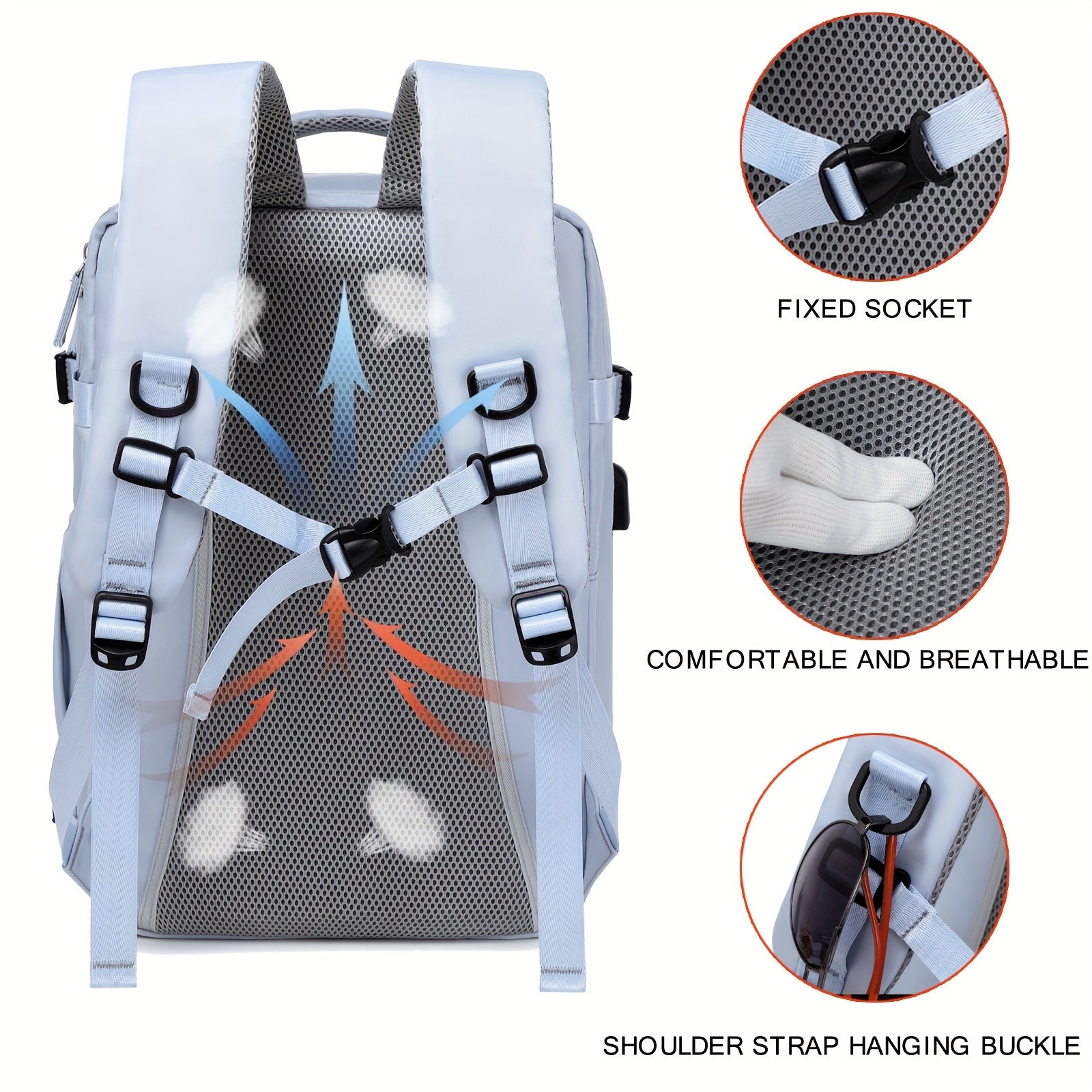 LarCapacity Travel Backpack With Shoe Compartment, Dacron Lightweight Laptop Daypack With Charging Port, Fashion Travel Commuter Bag