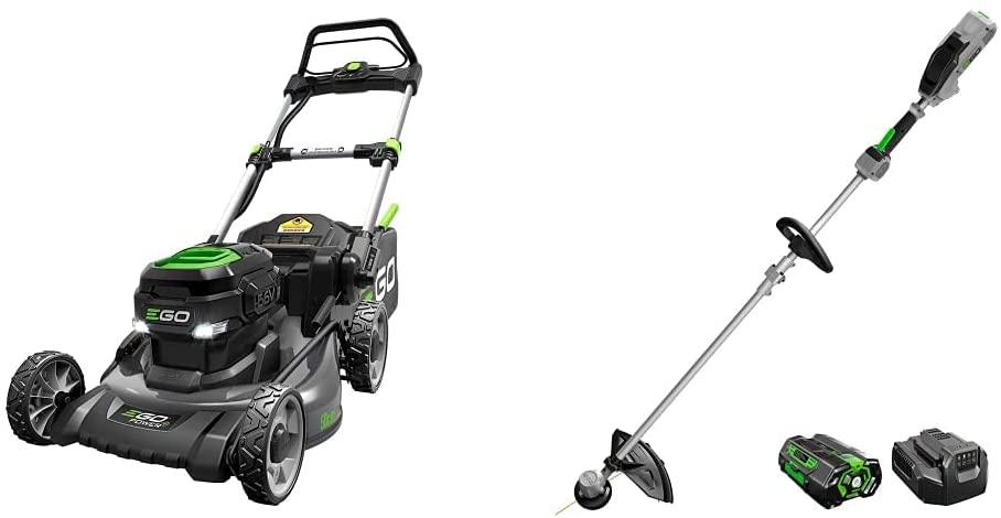 EGO Power+ LM2021 20-Inch 56-Volt Lithium-ion Cordless Battery Walk Behind Push Lawn Mower & ST1502XY 15-Inch Foldable Shaft String Trimmer with Rapid Reload Head 2.5Ah Battery & Charger Included