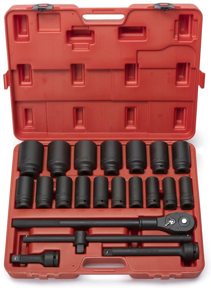 Neiko 02409A 3/4" Drive Deep Impact Socket Set, 22 Piece | Includes Ratchet &amp; Bar Drivers | SAE (7/8" - 2") | Cr-Mo Steel